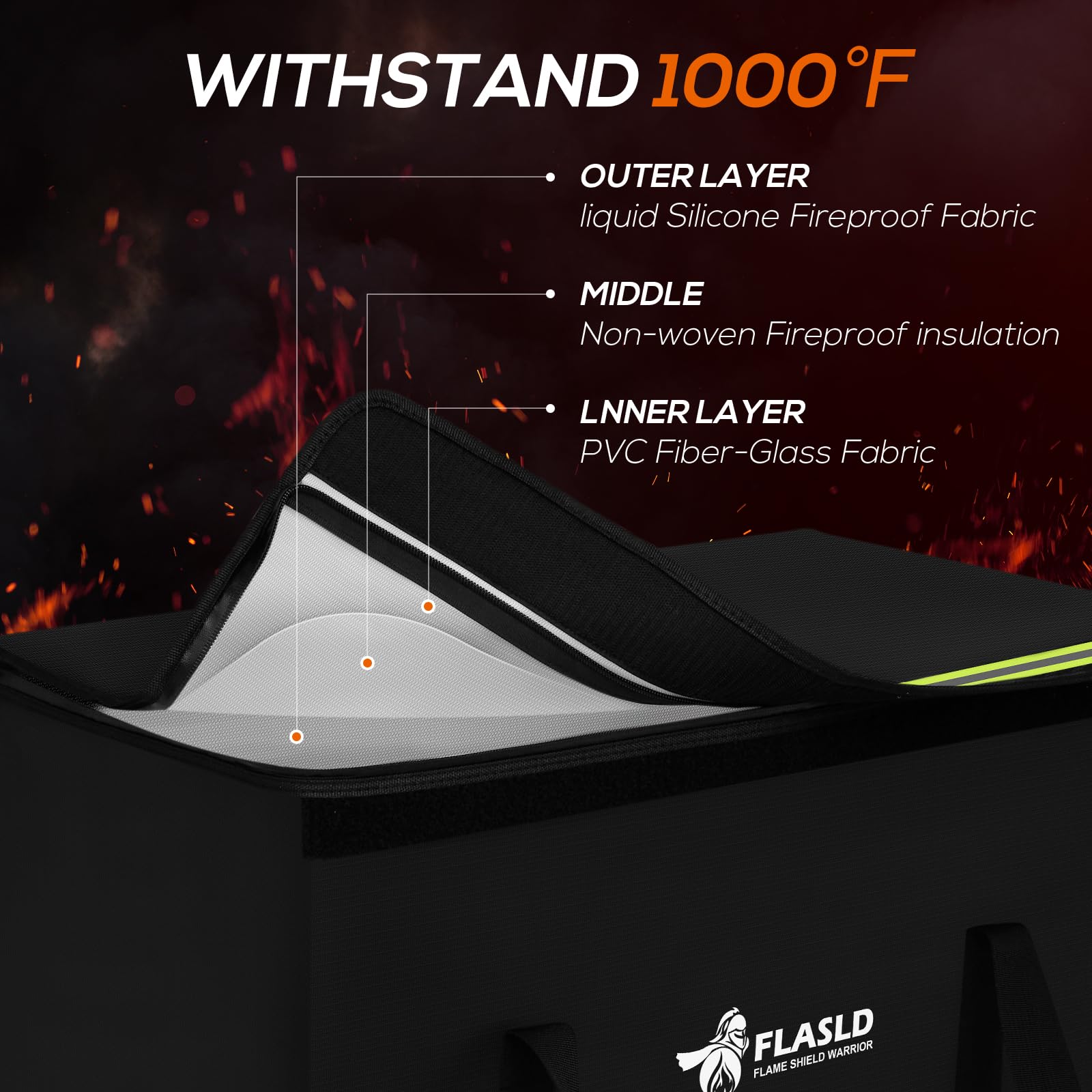 FLASLD Large Fireproof Lipo Bag for 100Ah Lithium Battery Storage and Charging, 14 x 7.8 x 9.5in Waterproof Box for Documents and Valuables
