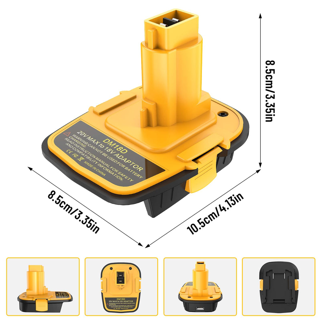 Azocek 1 Pack DM18D Battery Adapter Converter with USB Port for Dewalt 18V Tools, Converts for De-Walt 20V or Mil-wau-kee 18V Li-on to De-Walt 18-V Battery Adapter