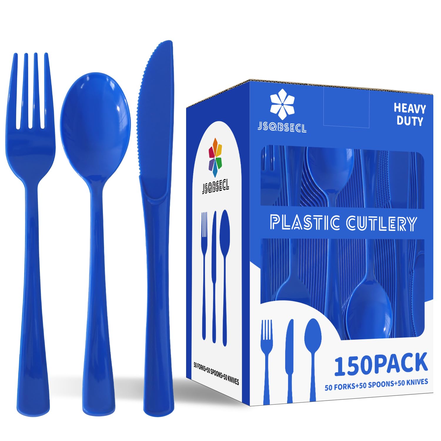 150 Pack Plastic Silverware,Disposable Cutlery Set Heavy Duty Utensil Sets 50 Forks 50 Knives 50 Spoons for Brithday, Wedding,Home School Party Picnics Restaurant Outdoor Events (Black)