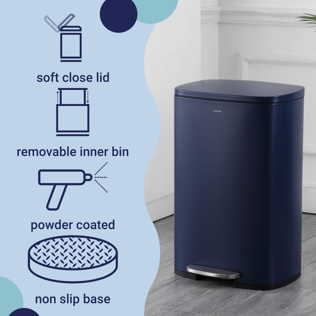 happimess HPM1006B Connor Rectangular 13-Gallon Trash Can with Soft-Close Lid and Free Mini Trash Can, Fingerprint Resistant, Modern, Minimalistic for Home, Kitchen, Office, Bathroom, Black