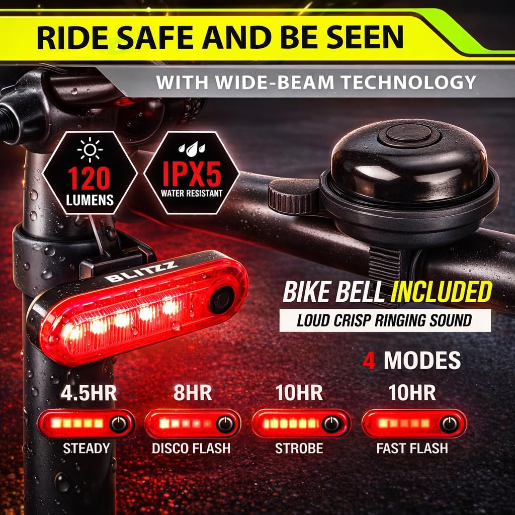 Bike Lights for Night Riding with Bell, Super Bright Bicycle Reflectors, USB Rechargeable Bike Lights Front and Back, Water-Resistant, 4+5 Modes Headlight Taillight Set for Safety, Men, Women & Kids