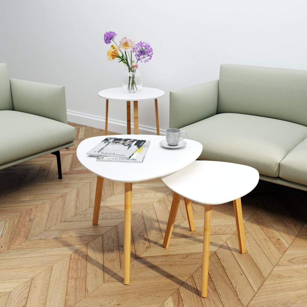BAMEOS Monstera Leaf Nesting Tables Set of 2, Small Side Tables f Set with Leaf Vein Pattern, Modern Wooden CoffeeTables for Living Room Bedroom Apartment Balcony Yard