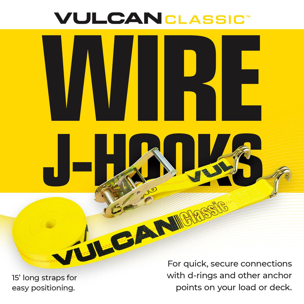 VULCAN Complete Axle Strap Tie Down Kit with Snap Hook Ratchet Straps - Classic Yellow - Includes (4) 22 Inch Axle Straps, (4) 36 Inch Axle Straps, and (4) 8' Snap Hook Ratchet Straps