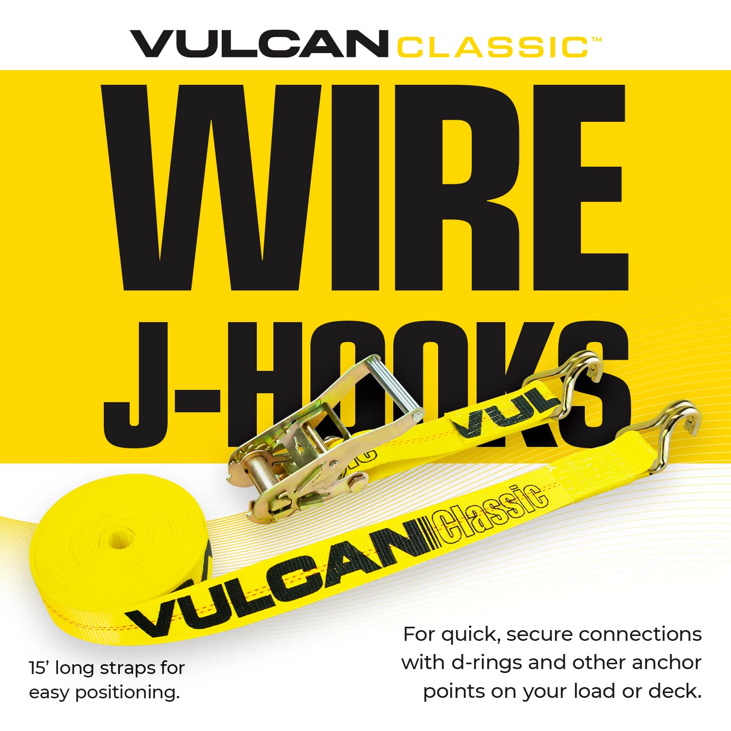 VULCAN Complete Axle Strap Tie Down Kit with Snap Hook Ratchet Straps - Classic Yellow - Includes (4) 22 Inch Axle Straps, (4) 36 Inch Axle Straps, and (4) 8' Snap Hook Ratchet Straps