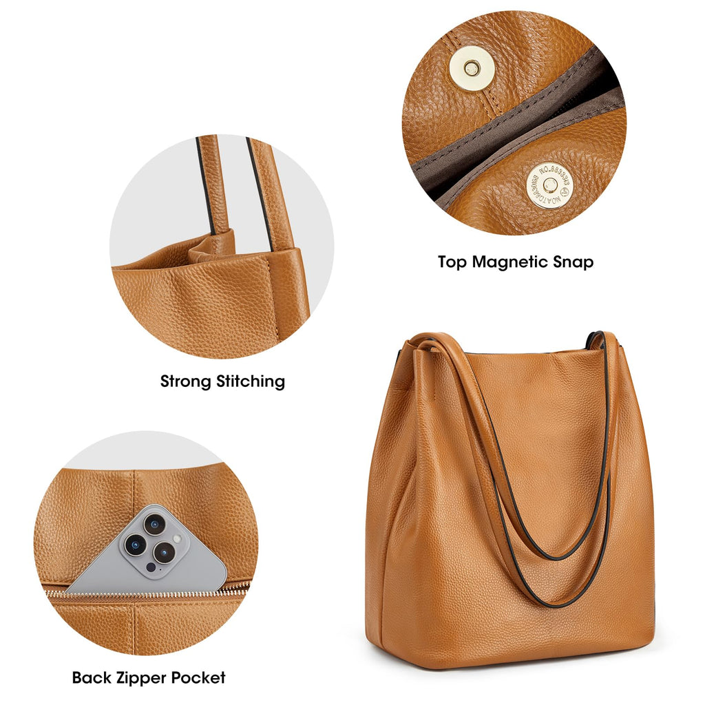Kattee Women Soft Genuine Leather Totes Shoulder Bag Purses and Handbags with Top Magnetic Snap Closure