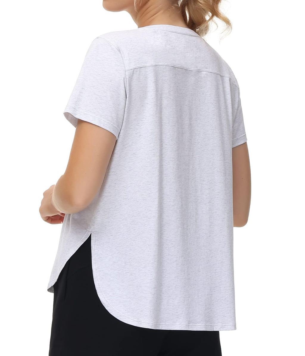 THE GYM PEOPLE Women's Workout T-Shirts Loose Fit Short Sleeve Cotton Running Basic Tee Tops with Split Hem