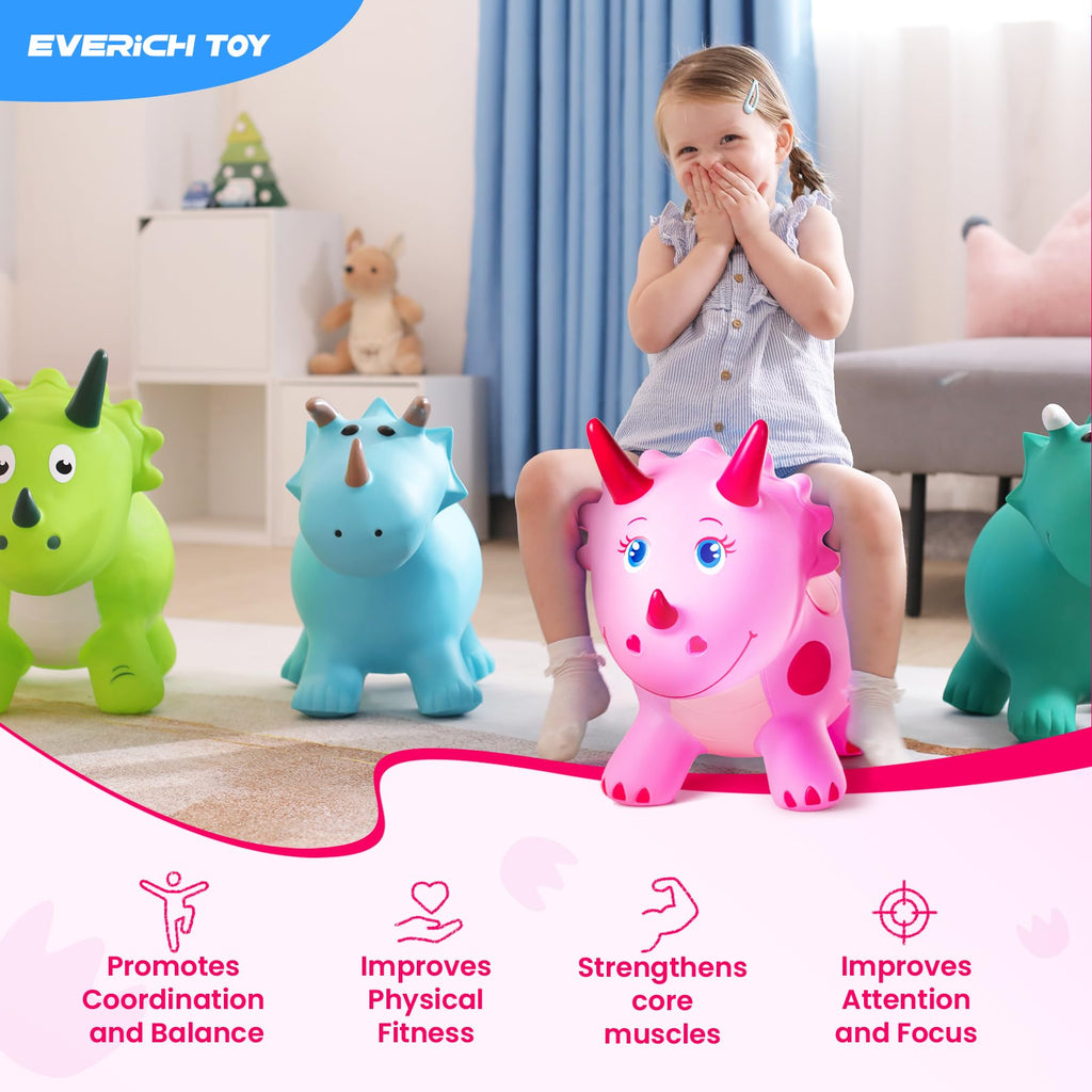 Kids Dinosaur Bouncy Animal Toys, Inflatable Triceratops Bouncer, Ride on Bounce Hopper, Indoor Outdoor Activity Birthday Gift for 18 Months 2 3 4 Years Old Boys