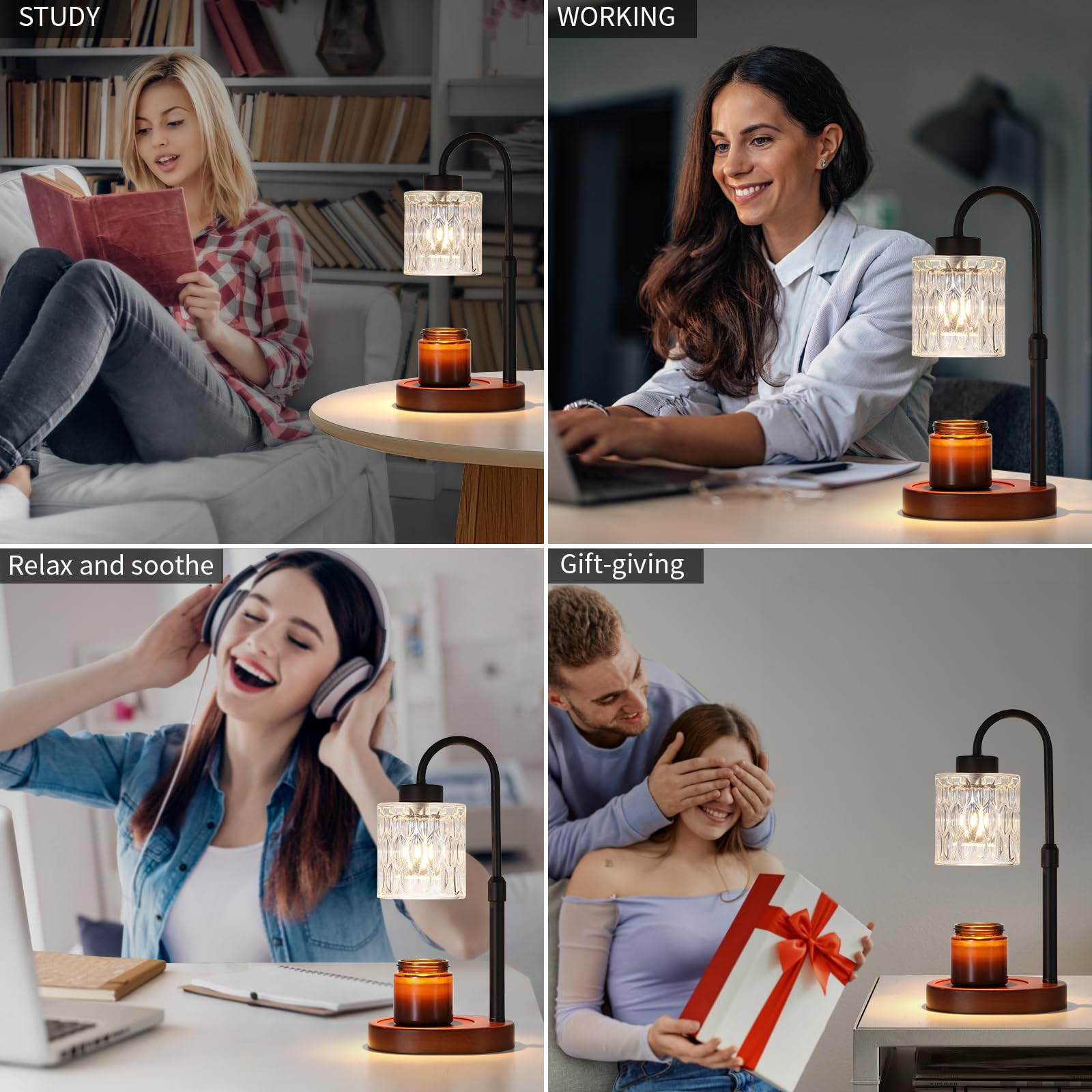 MEIXISUE Candle Warmer Lamp with Timer and Dimmer,Electric Amber Light Gifts for Women Melt Wax Warmer Lamp with 2 Bulbs for Candle Jars House Warming New Home Decor