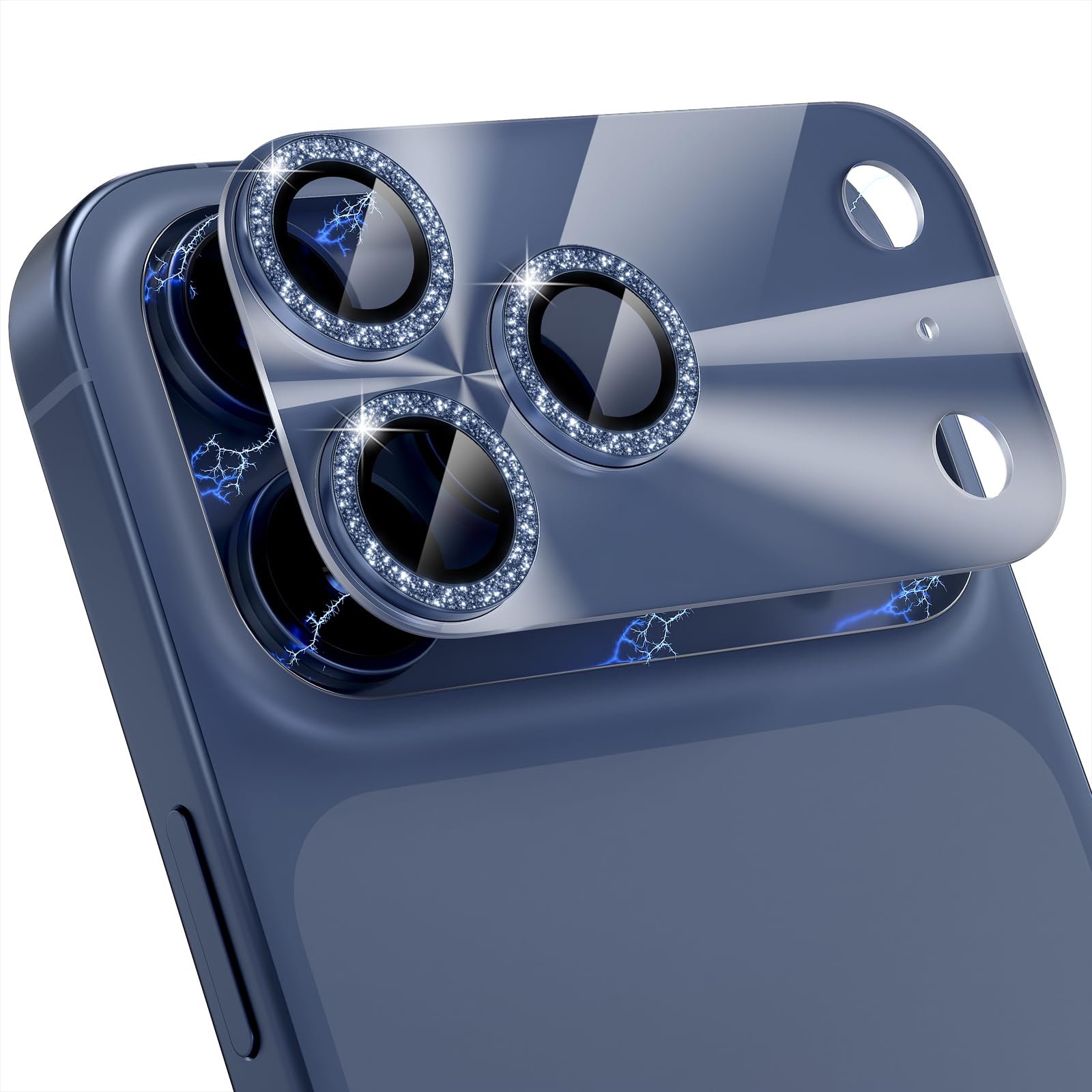 Choiche Compatible for iPhone 16 Pro/iPhone 16 Pro Max Camera Lens Protector, Bling Camera Cover with 9H Tempered Glass Lens Screen Protector Metal Ring Decoration Accessories(Black)
