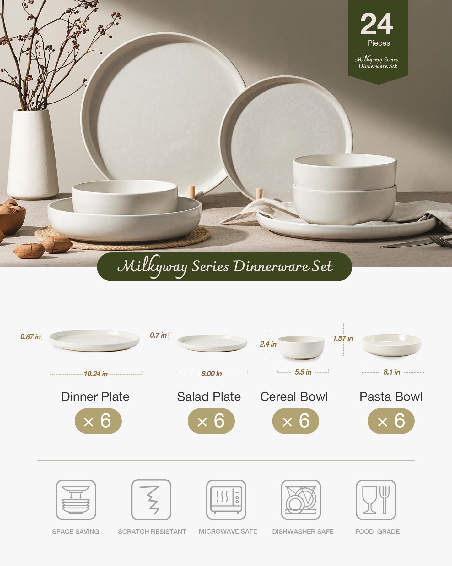 Famiware Pluto Stoneware Dinnerware Sets, 12-Piece Double Reactive Glaze Plates and Bowls Sets, Dishware Sets for Everyday & Formal Dining, Irregular Edge Dishes, Service for 4, Matte Beige White