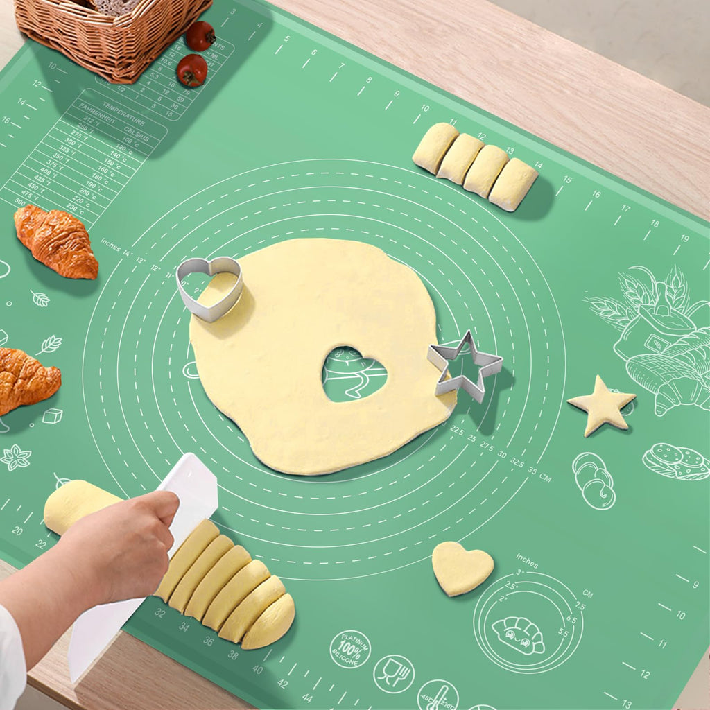 Silicone Baking Mat 24" x 16" Extra Thick Non-stick Pastry Mat with Measurements and Edge Heightening, Food Grade Silicone for Countertop Dough Rolling Making Bread, Cookies, Pizza, Fondant, Pasta