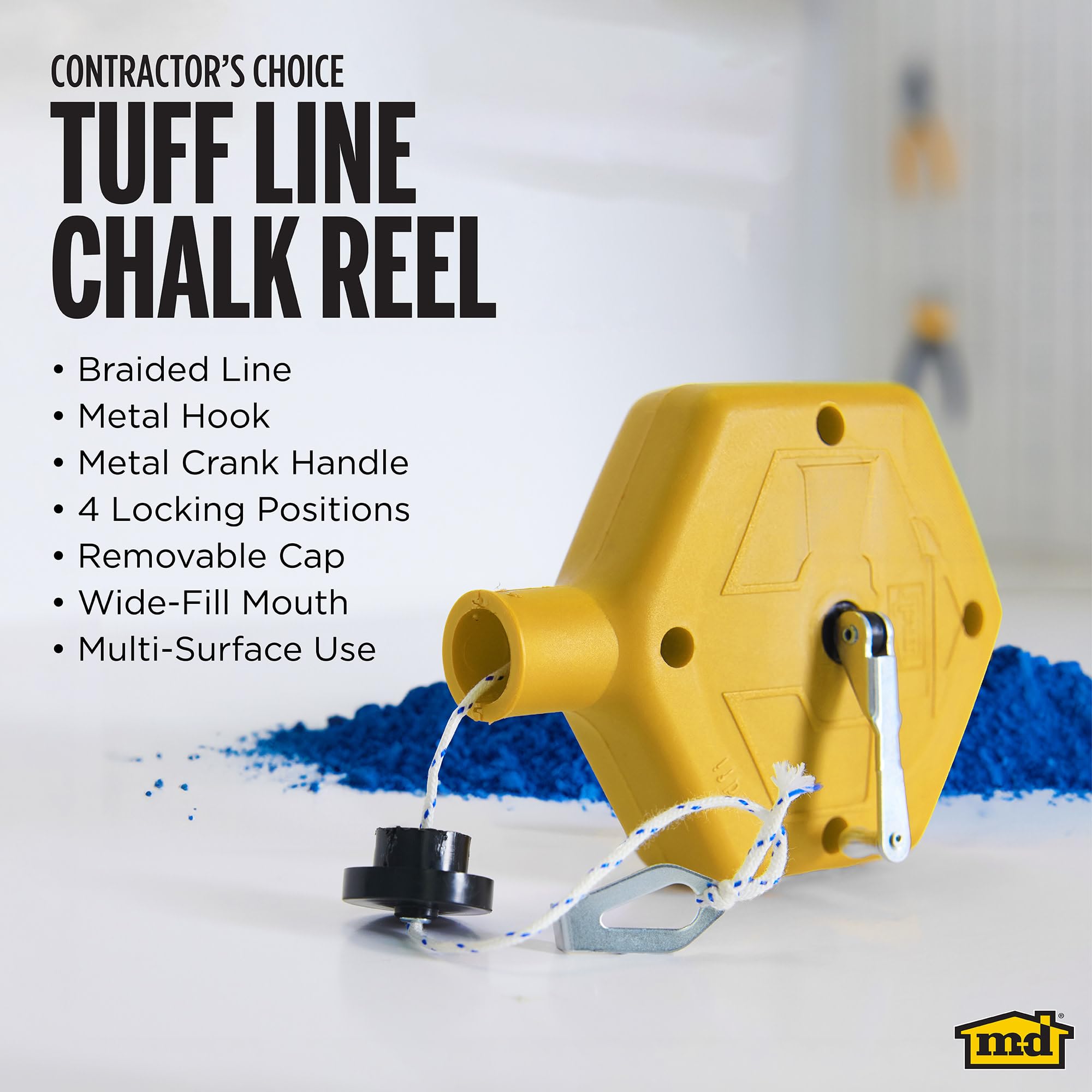 M-D Building Products 00805 ABS Tuff Line™ Contractor Chalk Reel, Durable and Reliable Chalk Line for Precision Marking, Ideal for Construction & Carpentry Projects (0.06 in. x 100 ft, Black)