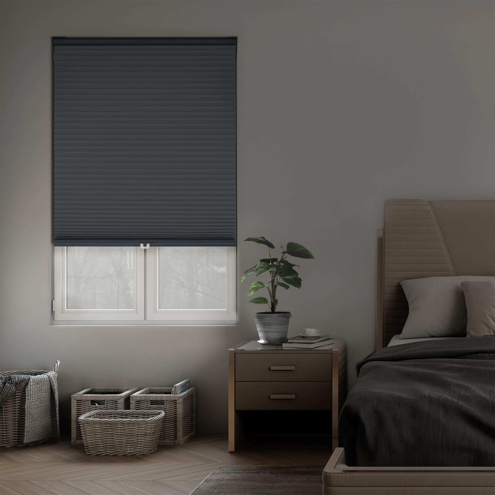 DEZ FURNISHINGS Cordless 1.5" Blackout Cellular Shade, Energy Saver, 18" W x 48" H, Anchor Gray
