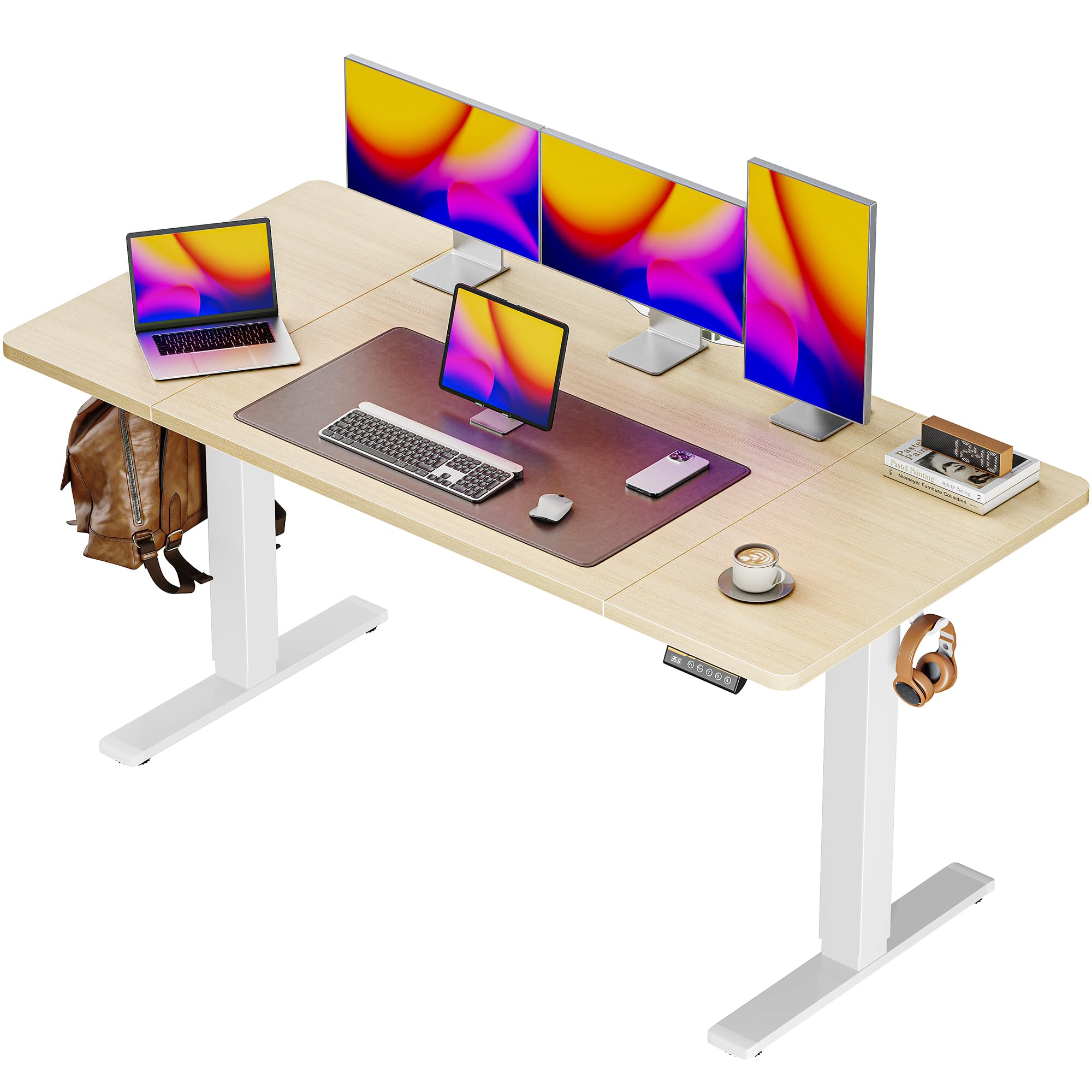 Huuger 48 x 28 Large Electric Standing Desk, Height Adjustable Desk, 27.6" Deep Desktop, Stand up Gaming, 2 Hooks, 3 Preset Heights, for Home Office, Black