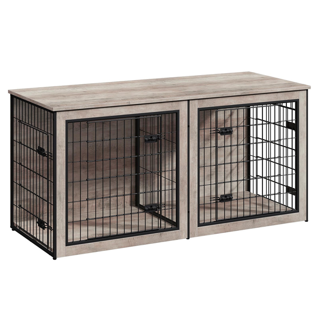 HOOBRO Dog Crate Furniture for 2 Dogs, 63" Large Double Dog Crate Furniture with Divider, Wooden Indoor Kennel TV Stand for Medium Large Dogs, Rustic Brown BF55GW03