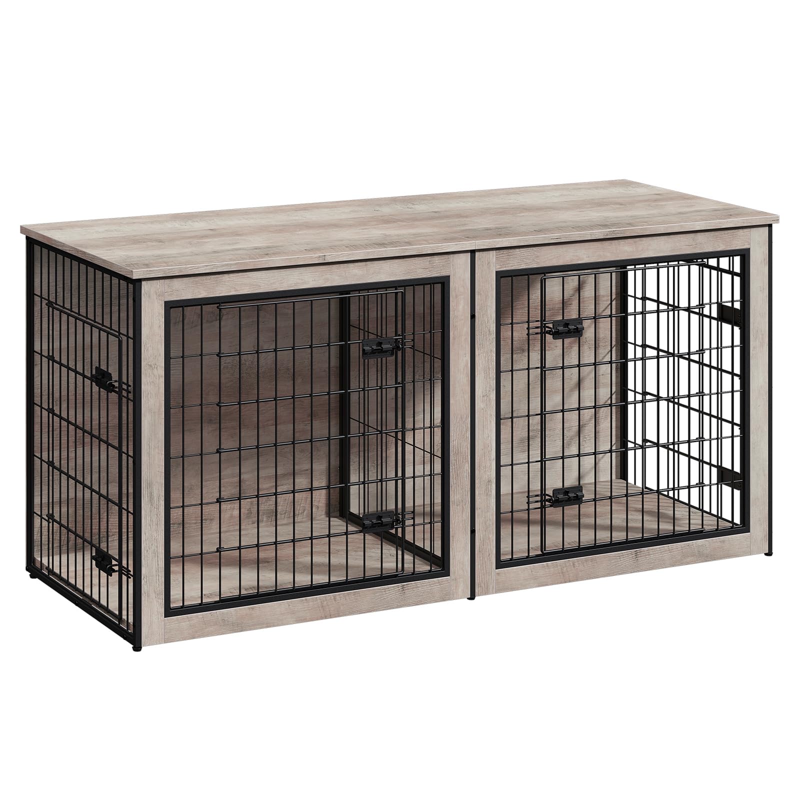 HOOBRO Dog Crate Furniture for 2 Dogs, 63" Large Double Dog Crate Furniture with Divider, Wooden Indoor Kennel TV Stand for Medium Large Dogs, Rustic Brown BF55GW03