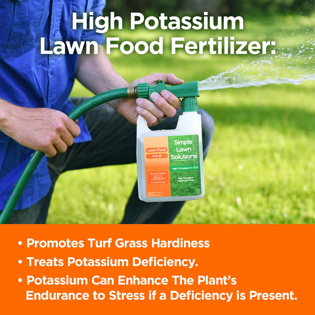 Simple Lawn Solutions - High Potassium Lawn Food Liquid Fertilizer 0-0-25 - Concentrated Spray - Turf Grass Vigor and Plant Hardiness - Summer and Fall - Any Grass Type (1 Gallon)