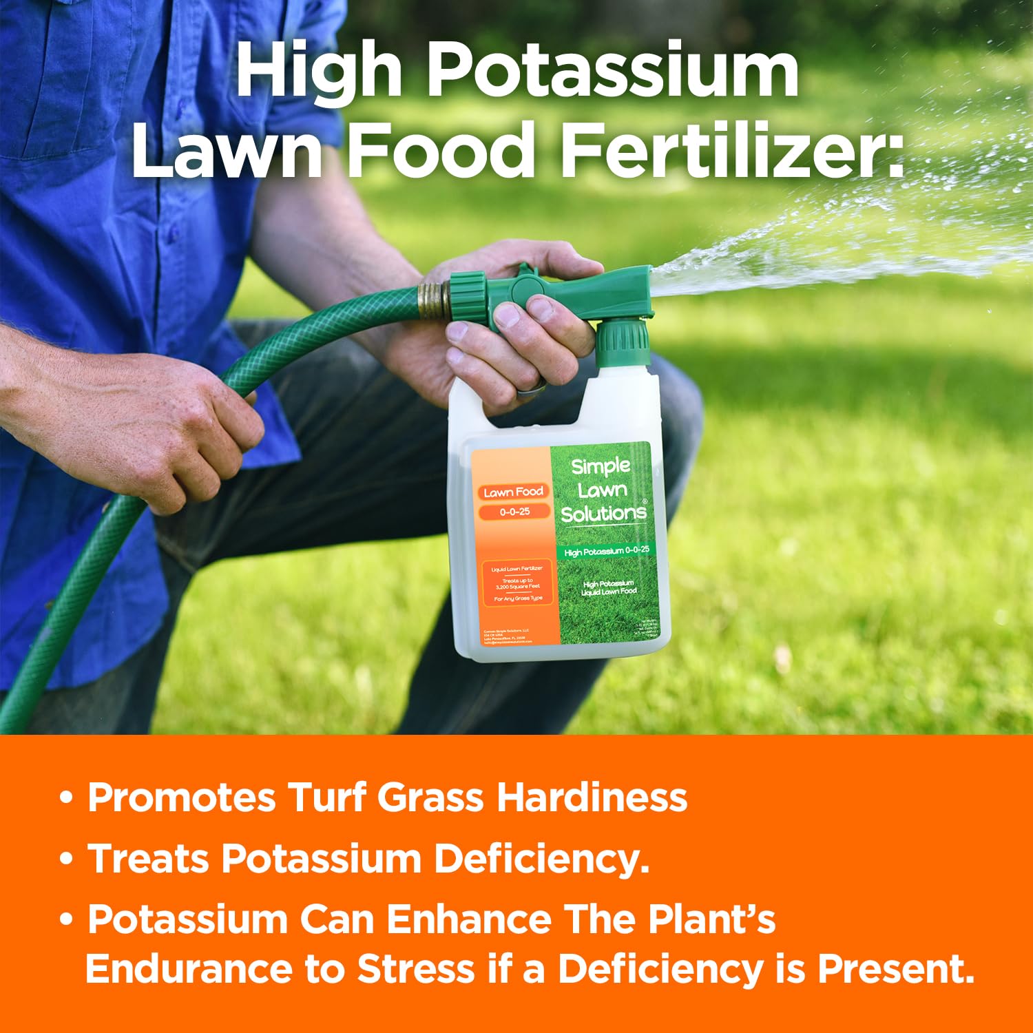 Simple Lawn Solutions - High Potassium Lawn Food Liquid Fertilizer 0-0-25 - Concentrated Spray - Turf Grass Vigor and Plant Hardiness - Summer and Fall - Any Grass Type (1 Gallon)