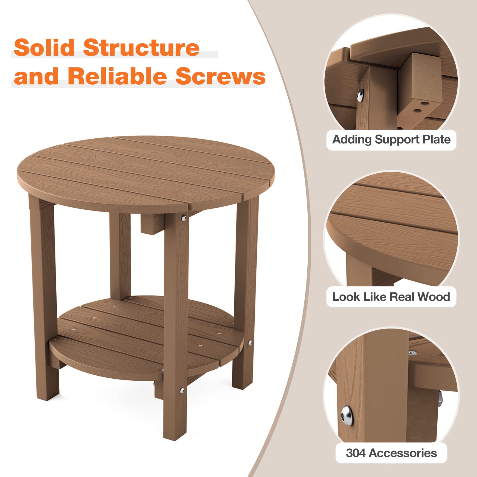 YEFU Adirondack Side Table, 18" Double Outdoor Side Table, Poly Lumber end Table, Weather Resistant for Indoor, Patio, Pool, Porch, Backyard-Black