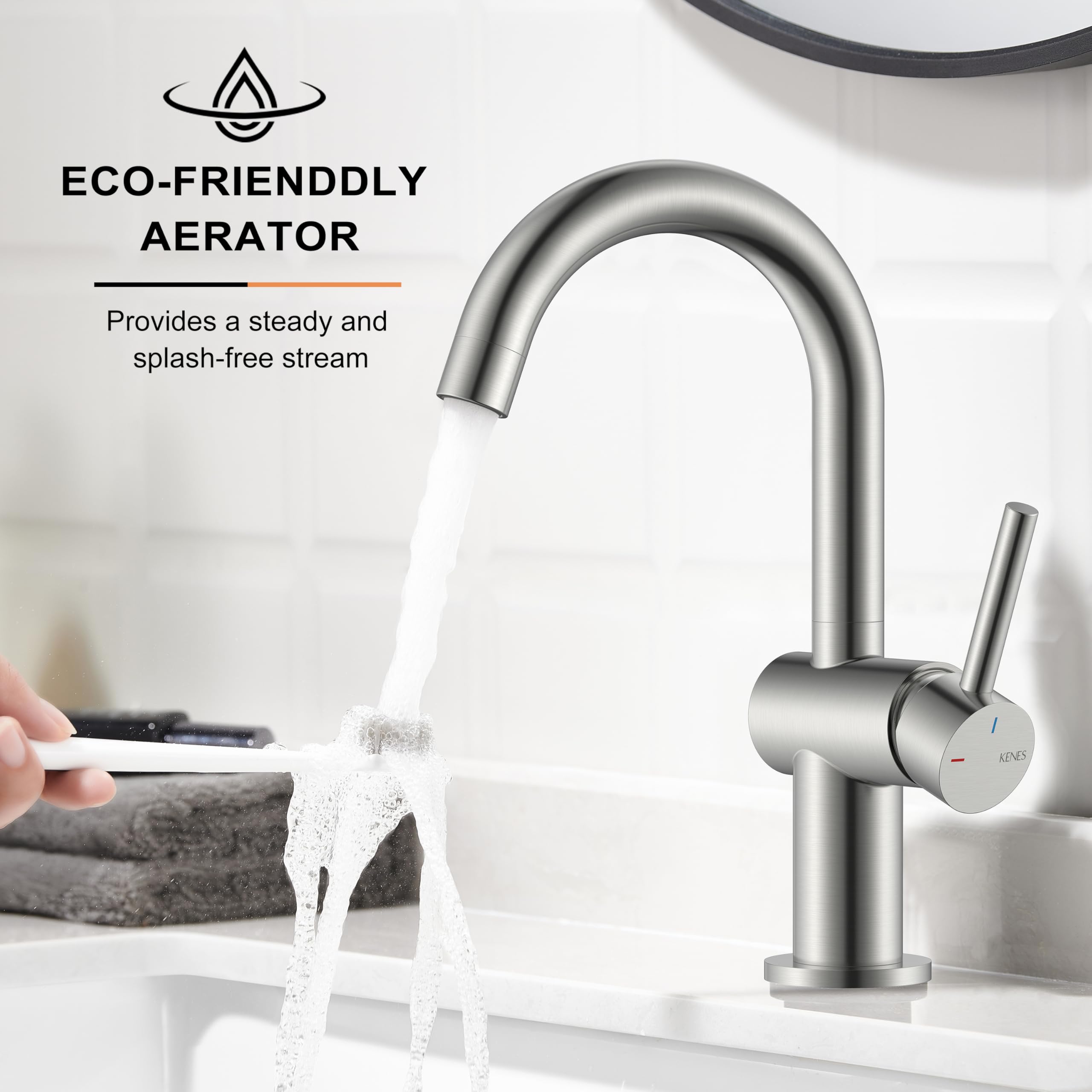 KENES Black and Gold Single Handle Bathroom Sink Faucet, Modern Prep Wet Bar Sink Faucet with Drain Assembly & Deck Plate, Vanity Faucets for Farmhouse RV Camper Utility, KE-9005B-BG