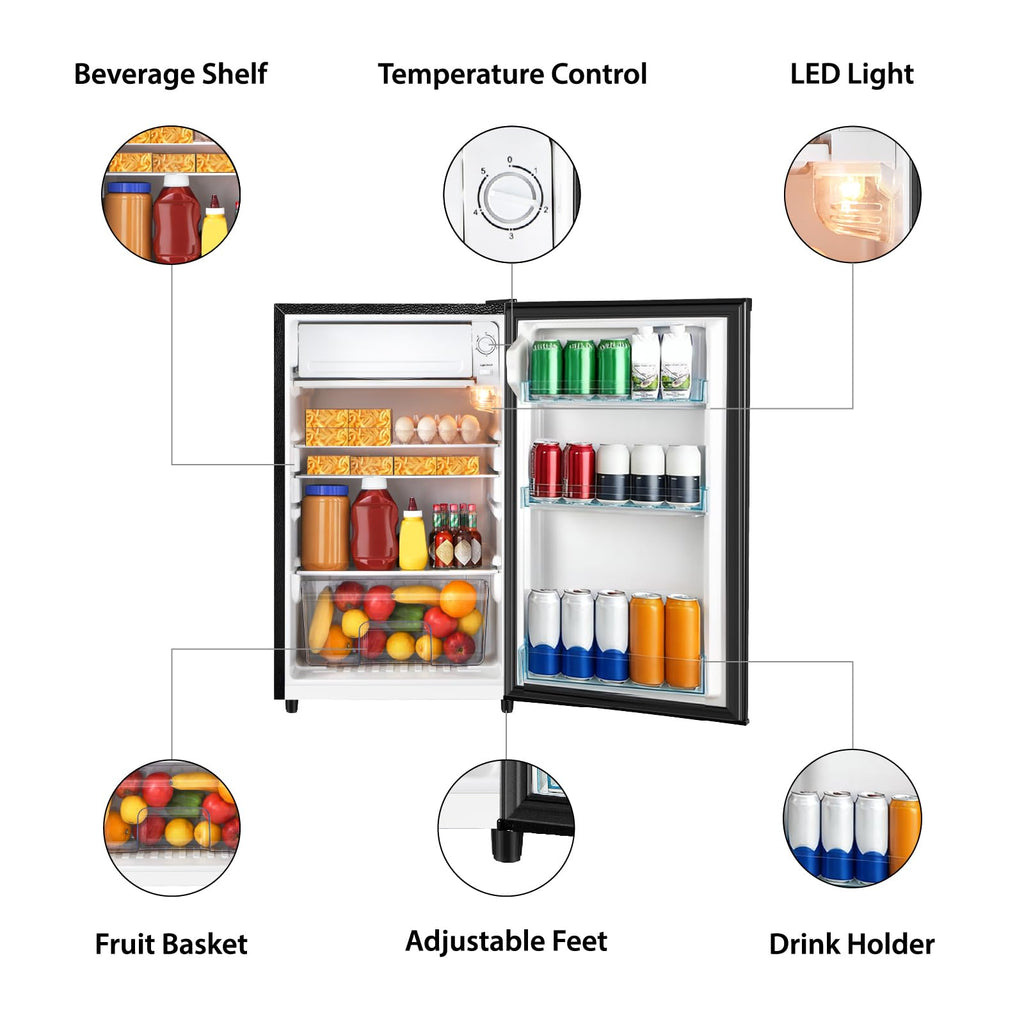 HAILANG 3.1 Cu.Ft Mini Fridge with Freezer, Single Door Mini Refrigerator, 5 Settings Temperature Adjustable, Compact Refrigerator for Apartment,Dorm, Office, Bedroom