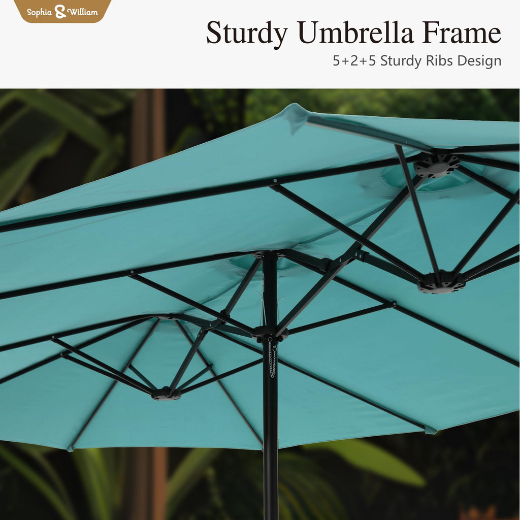 Sophia & William 15 ft Extra Large Patio Umbrella with Base Included, Rectangular Outdoor Umbrella Heavy Duty, Market Umbrella Double-sided Fade Resistant for Pool Garden Backyard, Beige