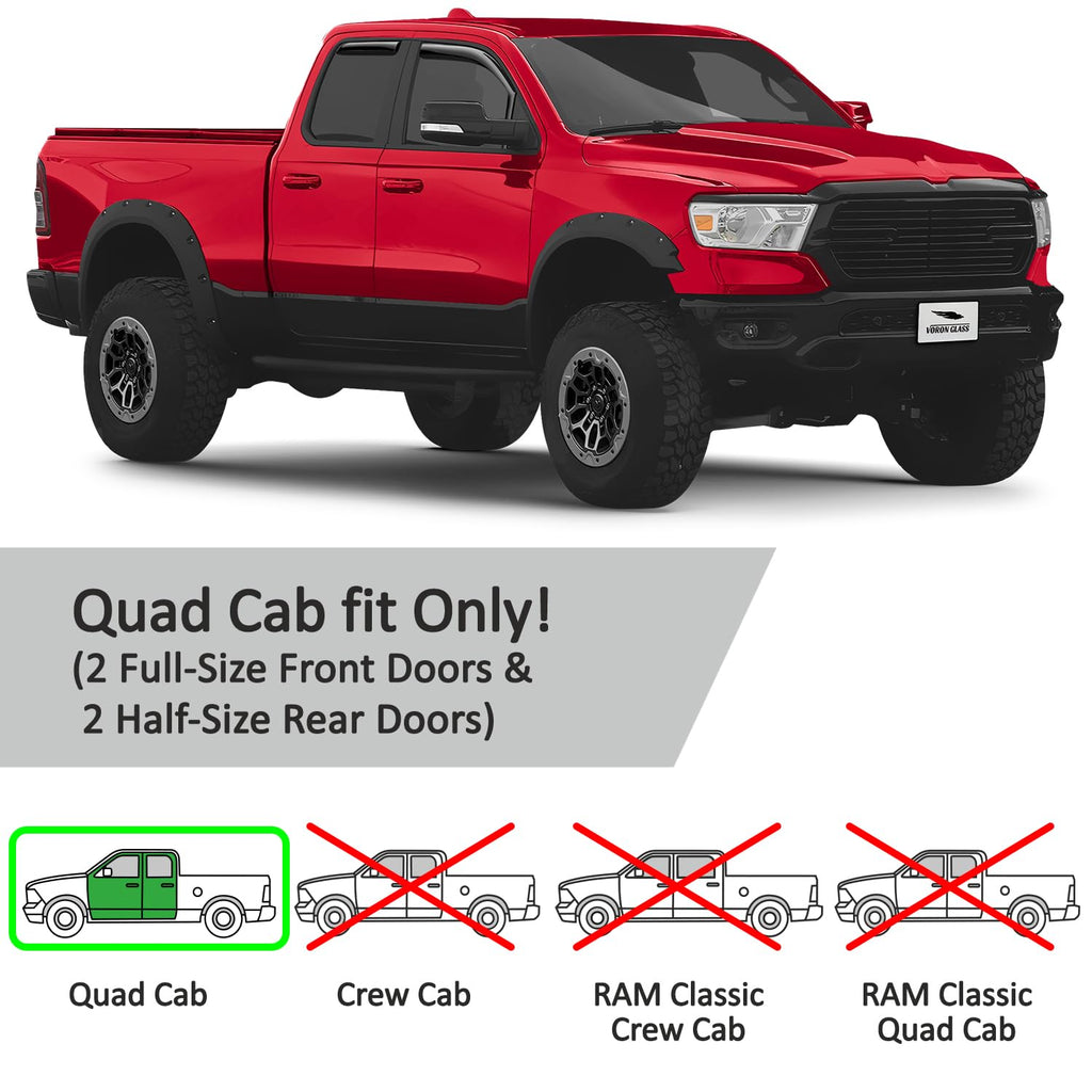 Voron Glass in-Channel Extra Durable Rain Guards for Trucks Chevrolet (Chevy) Silverado/GMC Sierra 2014-2018 Crew Cab, Window Deflectors, Vent Window Visors, 4 Pieces - 220009