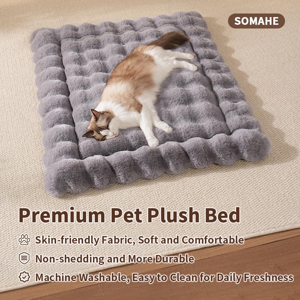 SOMAHE Cat Bed Mat, Soft Plush Faux Fur Kneading Pet Bed, Machine Washable Cat Sleeping Pad for Indoor Cats & Kittens, Non-Slip Fluffy Cat Rug for Couch Sofa Floor, 23x15 Inch Grey