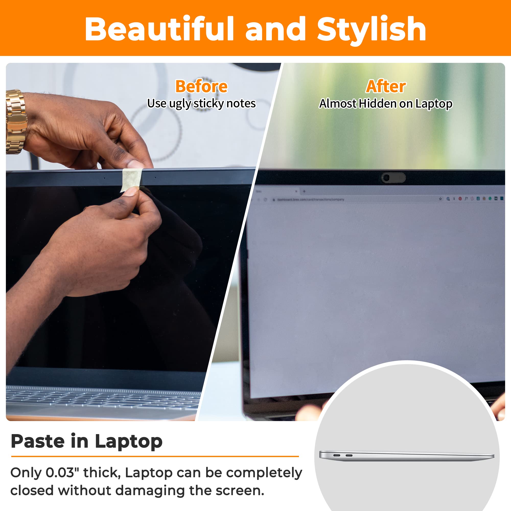 Yilador Webcam Cover (3 Pack), 0.03 inch Ultra Thin Laptop Camera Cover Slide for iPhone iPad MacBook Pro Computer iMac Cell Phone PC Accessories Camera Blocker Slider, Great for Privacy - Black