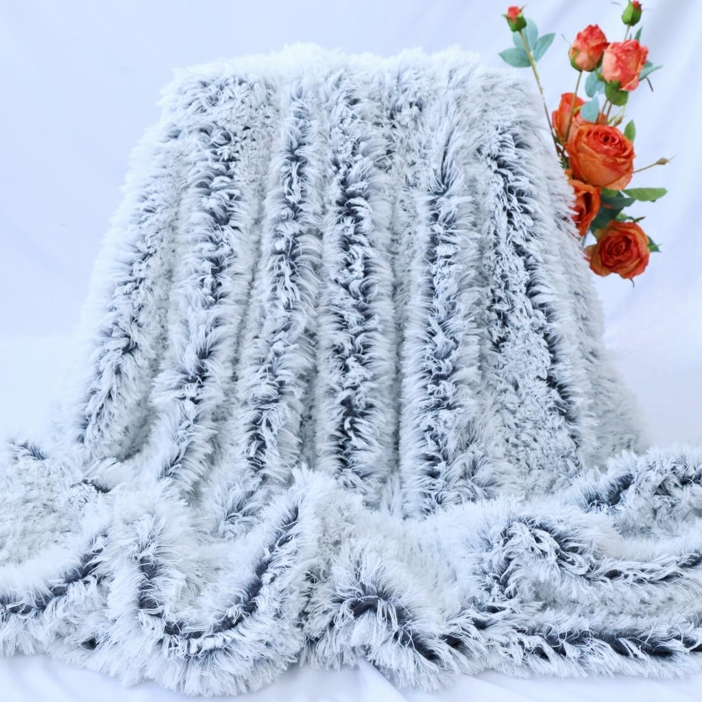 Plush Super Soft Blanket Bedding Sofa Cover Furry Fuzzy Fur Warm Throw Qulit Cozy Couch Blanket for Winter (51"x63", Black)