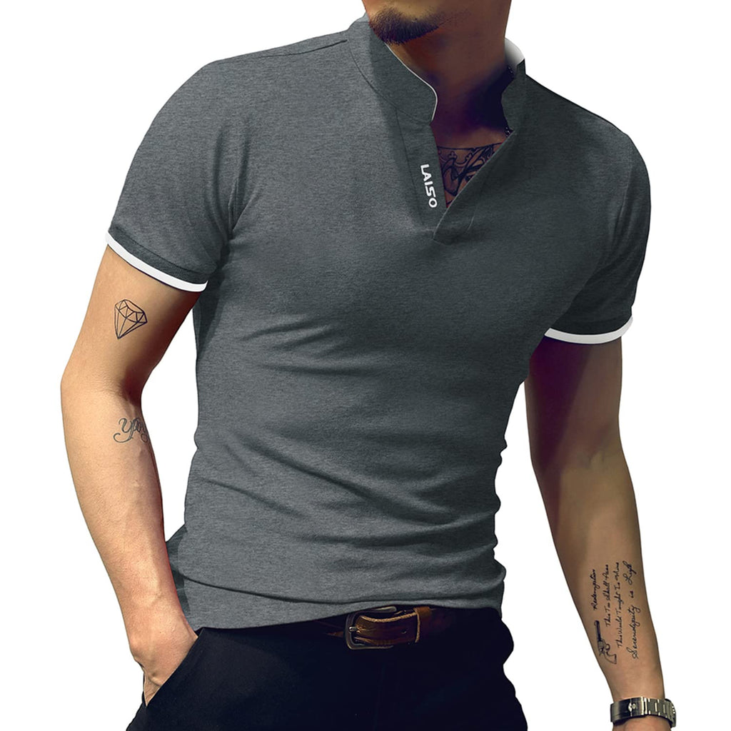 LOGEEYAR Mens Fashion Polo Henley Shirts Short/Long Sleeve Casual T-Shirts Slim Fit Cotton Polo Shirts for Men