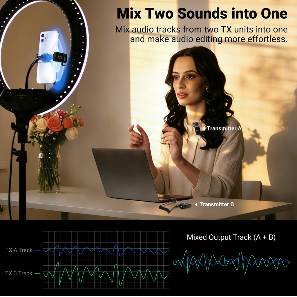 NEEWER CM28 Wireless Lavalier Microphone System, 1 Click Noise Canceling, 4GB Storage for 9Hrs of 48KHz 16 Bit Uncompressed Audio, Lapel Mic Compatible with iPhone/Android/PC/Camera/iPad