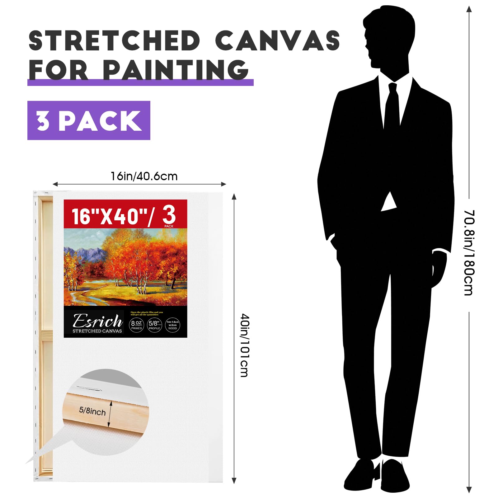 ESRICH Stretched Canvas for Painting 5x7, 48 Pack Small Canvases for Painting 5/8" Profile Primed Acid-Free Blank Painting Canvas for Kids & Artists for Decorations, Painting Parties.