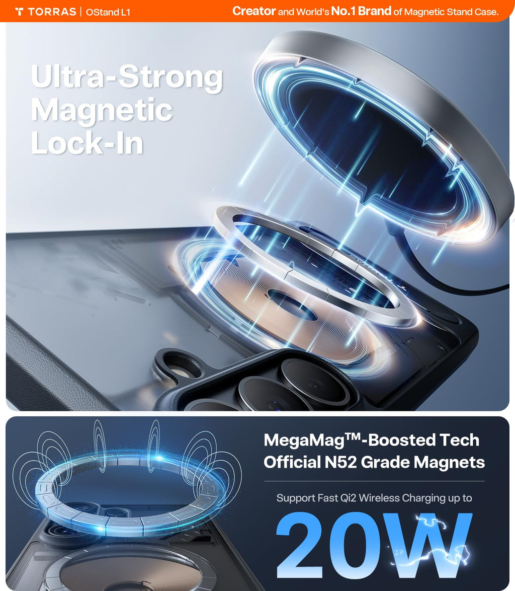 TORRAS Strong Magnetic & Seamless Stand for Samsung Galaxy S24 Ultra Case, Fit for MagSafe, Mil-Grade Drop Protection, Kickstand for Samsung Galaxy S24 Ultra Case, Translucent Back/Black Edge