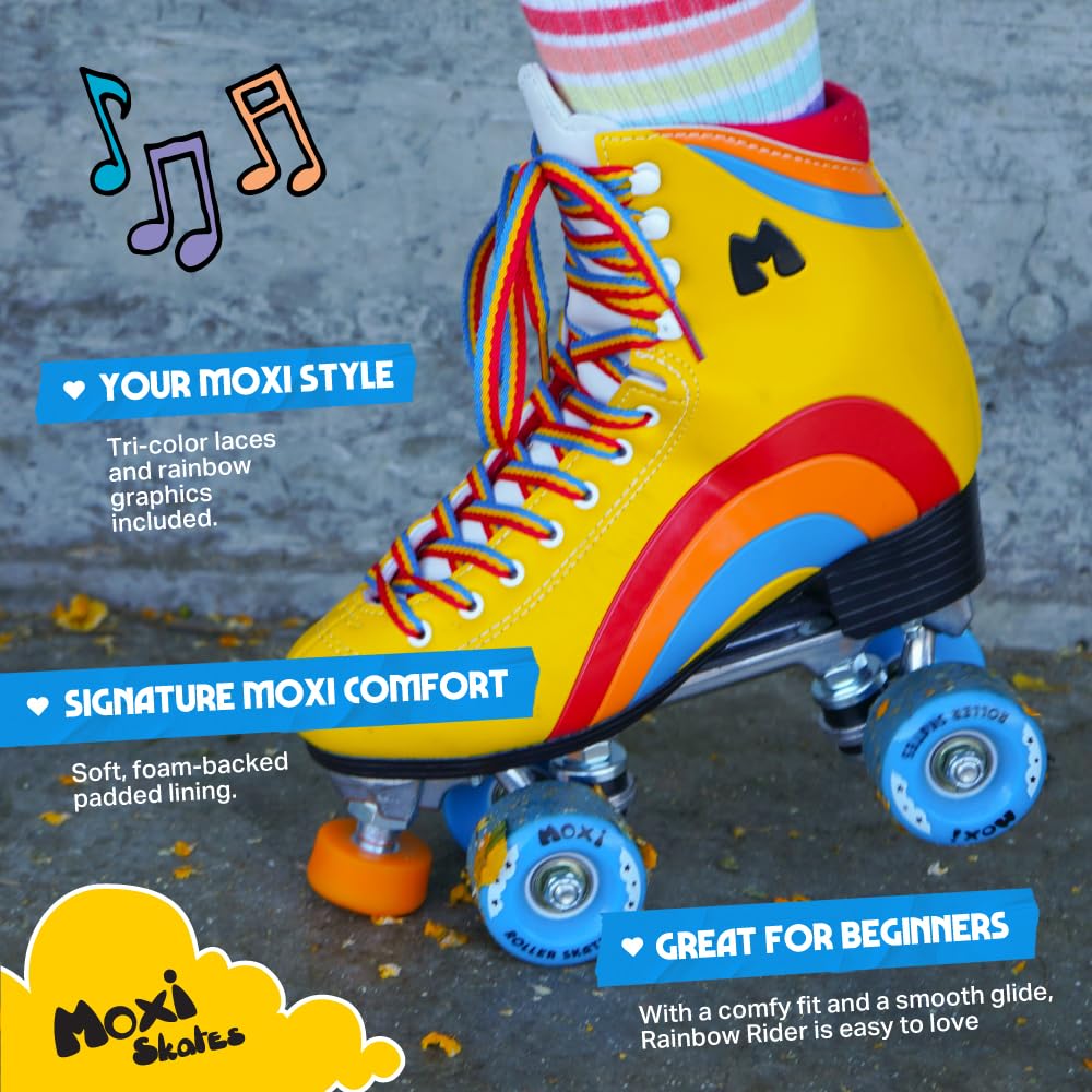 Moxi Rainbow Rider Roller Skates for Women - Beautiful, Durable, Supportive Rainbow Skates with Padded Lining, a Sturdy Plate, and Soft Outdoor Wheels