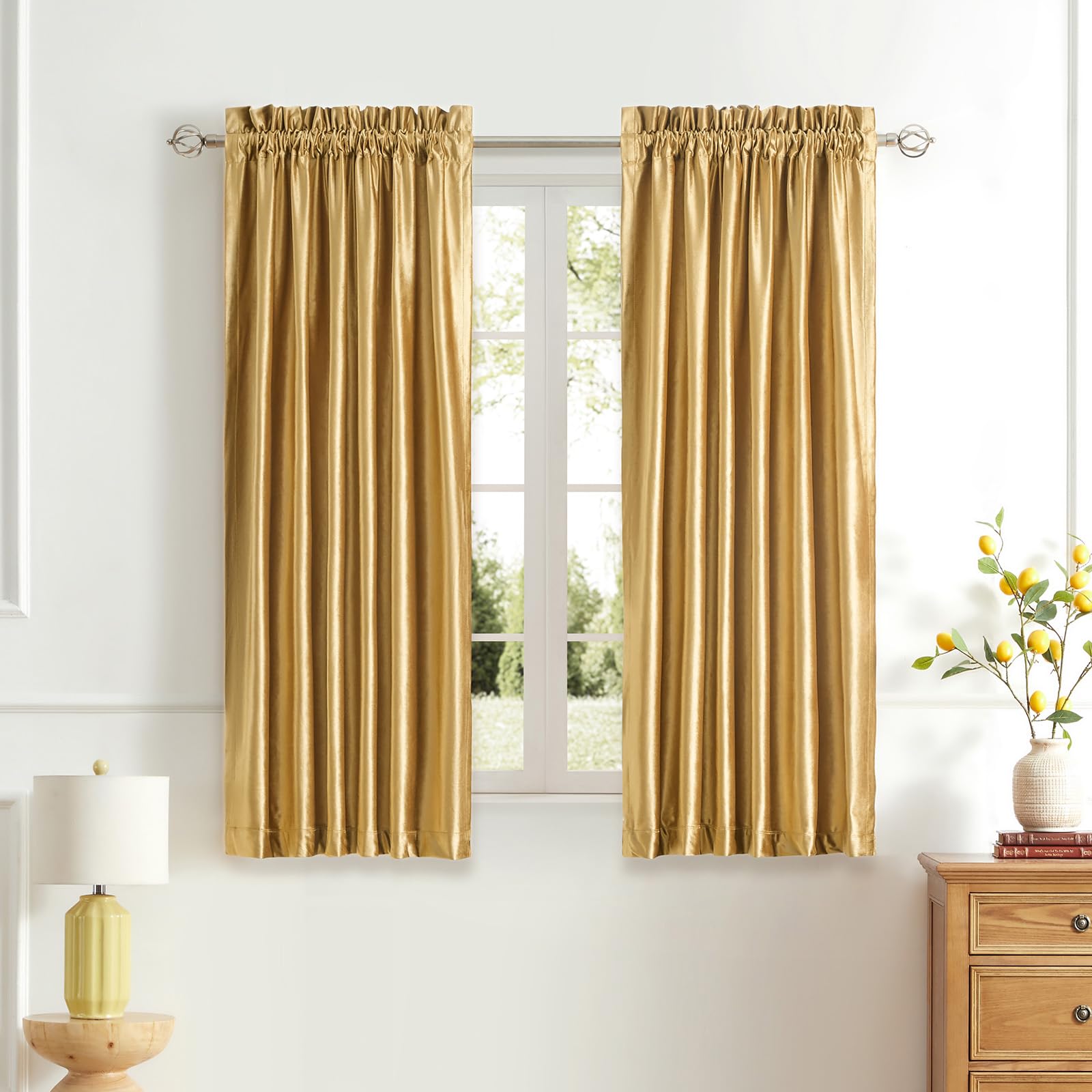 Champagne Beige Velvet Curtains 63 inches for Living Room Luxury Room Darkening Curtain Elegant Bedroom Thermal Insulated Modern Heavy Thick Soft Soundproof Rod Pocket Window Drapes Set of 2 Panels