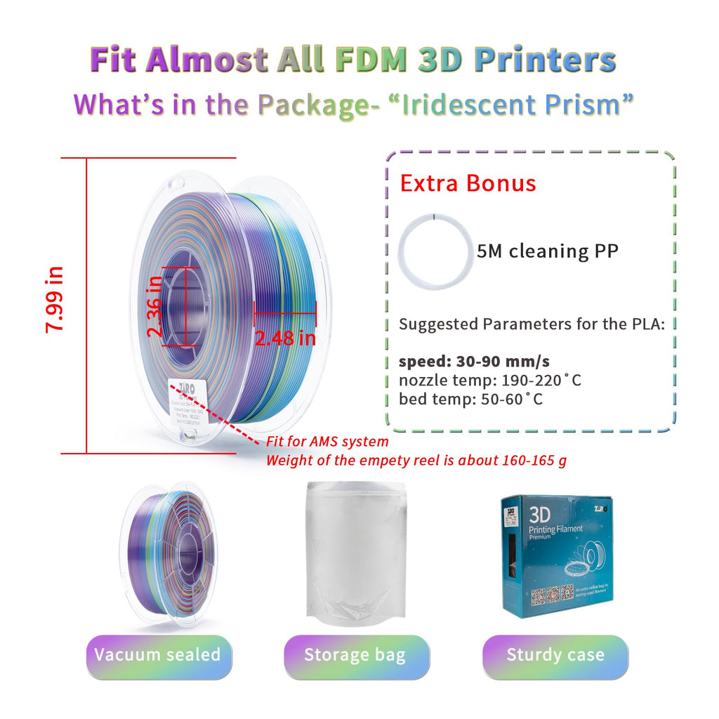 ZIRO Fast Color Change PLA, 1.75mm Color Gradient Filament, Glossy Rainbow PLA Filaments, Fit Most 3D Printer Pen, Shiny Surface 1KG/2.2lbs Spool, Aqua Sky (Silk)