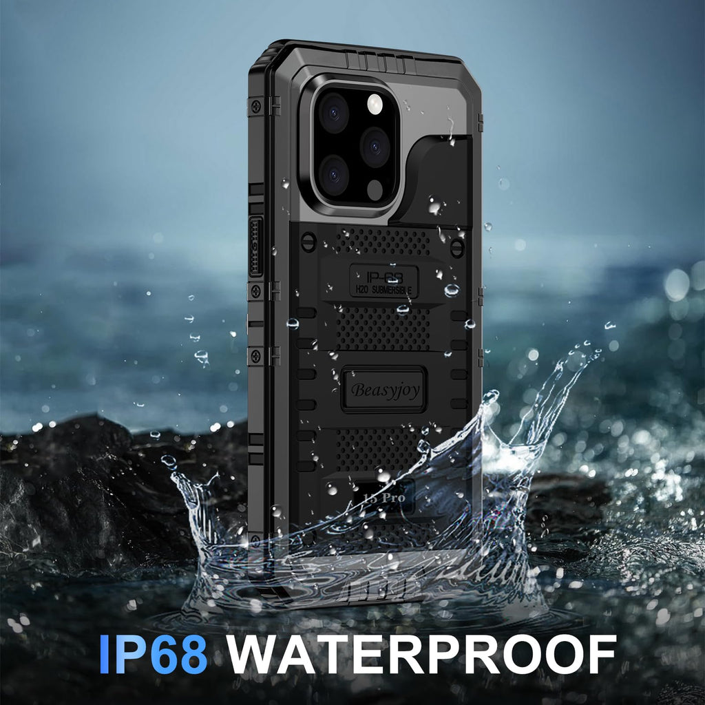 Beasyjoy for iPhone SE 2022/2020/ 8/7 Metal Case, Waterproof Heavy Duty Case with Screen Protector, Full Body Protection Military Grade Shockproof Defender Durable Sturdy Rugged Aluminum Cover, Black