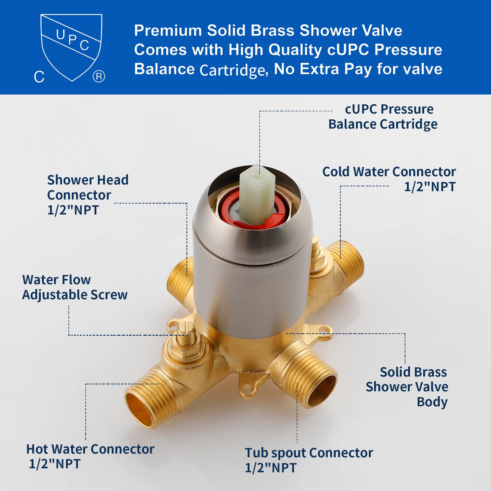 Shower Tub Kit Tub Shower Faucet Combo Set Bathtub Faucet Set Shower System with Tub Spout Shower Valve and Trim Kit Shower Fixtures Brushed Gold