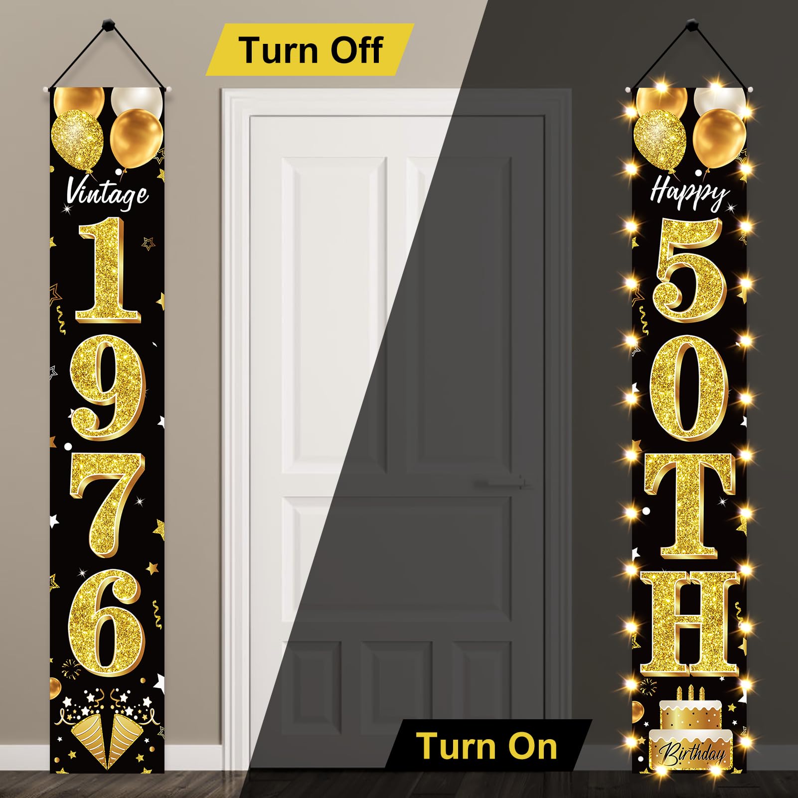 18th Birthday Party Banner Lighted Decorations for Men and Women - Black Gold Vintage 2008 18th Birthday Door Banners with LED Light, Eighteen Years Birthday Party Supplies for Indoor Outdoor Decor