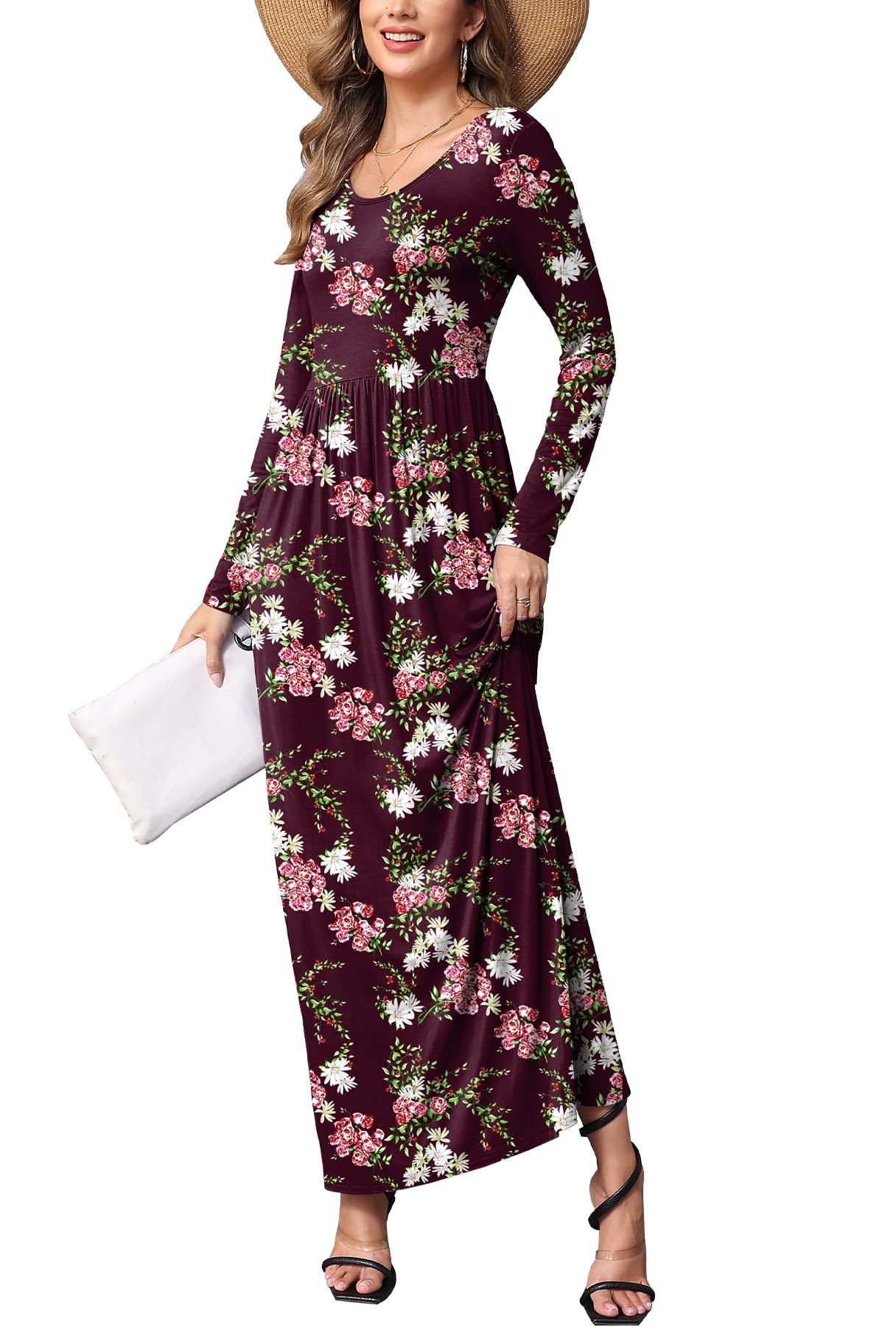EUOVMY Women's Long Sleeve Loose Maxi Dresses Casual Long Dresses with Pockets