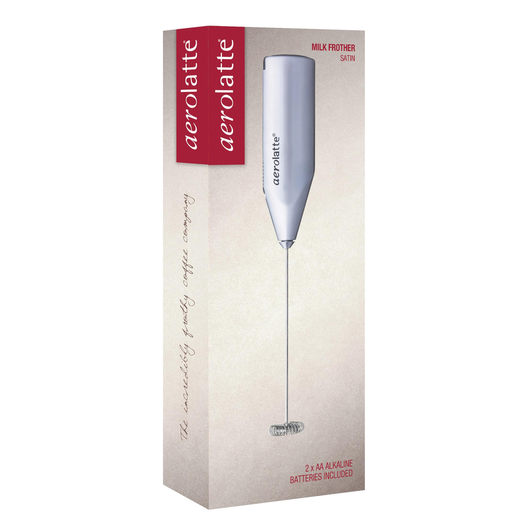 Aerolatte Steam-Free Milk Frother, Polished-Chrome Finish,18/8 Stainless Steel Whisk, BPA-Free Plastic Housing, Batteries Include