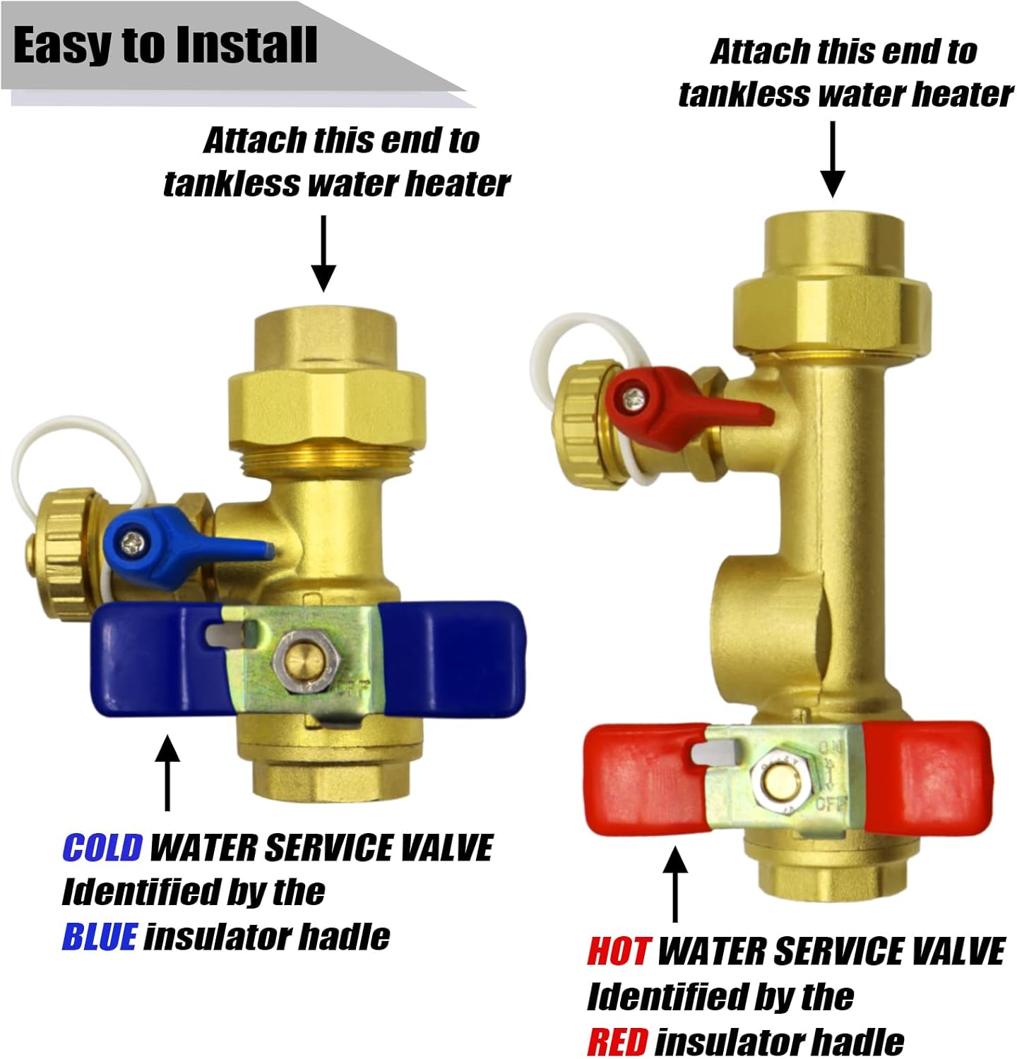 3/4 Inch IPS Isolator Tankless Water Heater Service Valve Kit with Pressure Relief Valve, Clean Brass, 3/4 Inch Service Installation Valve for rheem,rinai,ecosmart,navien,noritz,takagi,bosch
