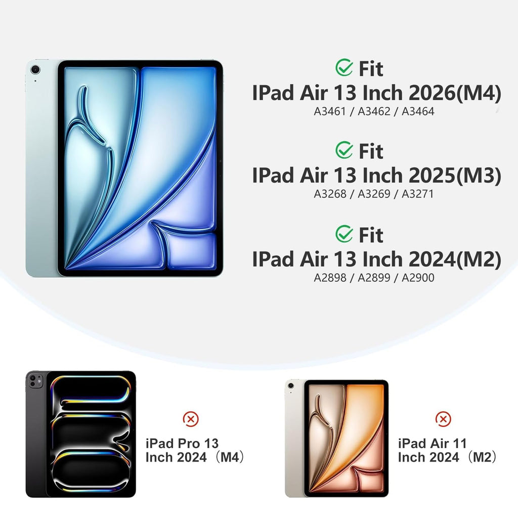 Akkerds Compatible for iPad Air 13 Inch Case (M4/M3/M2) 2026/2025/2024 with Pencil Holder, Trifold Stand Protective Cover/Soft TPU Back for iPad Air 13 Case, Supports Touch ID, Auto Wake/Sleep, Black