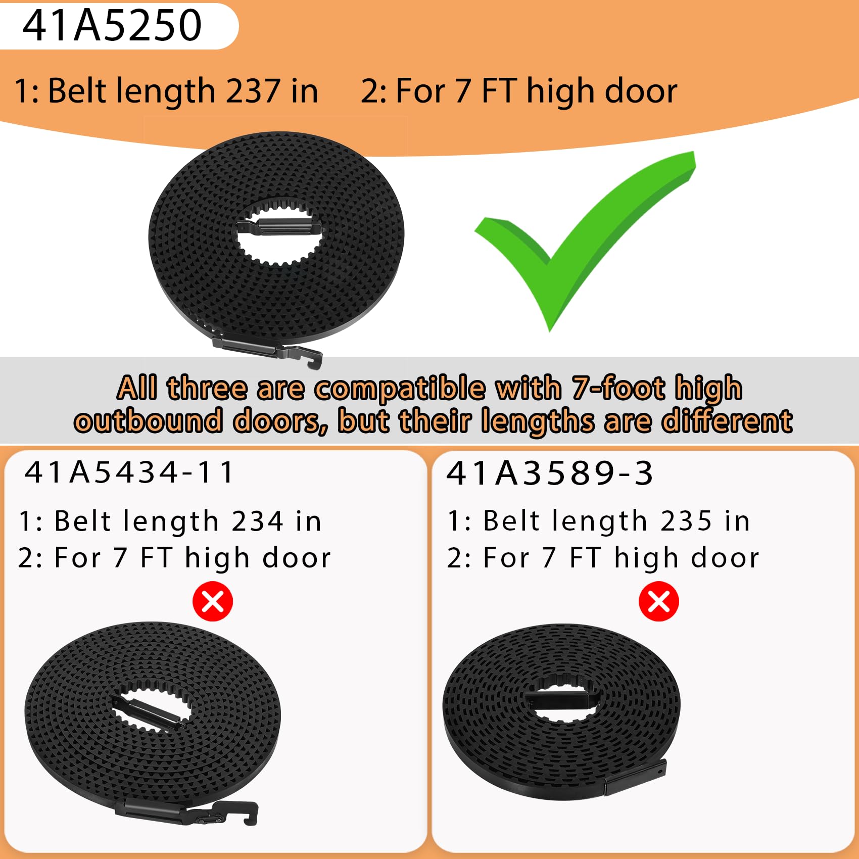 Vanesa 41A5250 Belt for 7 Ft High Garage Door, 237" Garage Door Opener Belt Compatible with liftmaster Chamberlain Garage Door Opener Models HD920EV WD822KD 248739 248754 HD900D HD520EV