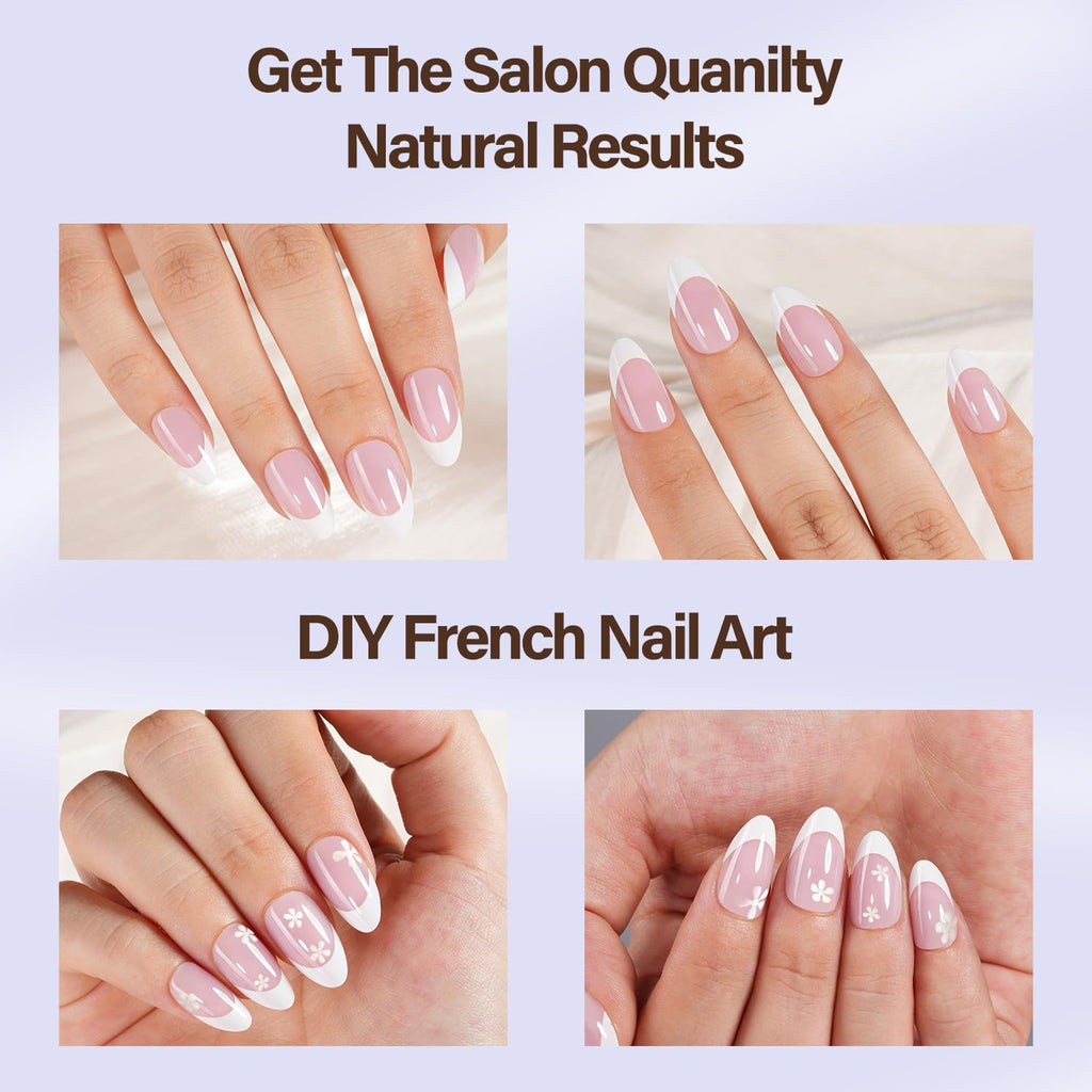 Misssix XBASICTIPS French Tip Press On Nails, 300Pcs French Gel Nail Tips Long Square, Soft Gel Pre-shaped No Need to File 3 in 1 Tips, Fake Nails for Nail Art DIY Extension Designs 15 Sizes