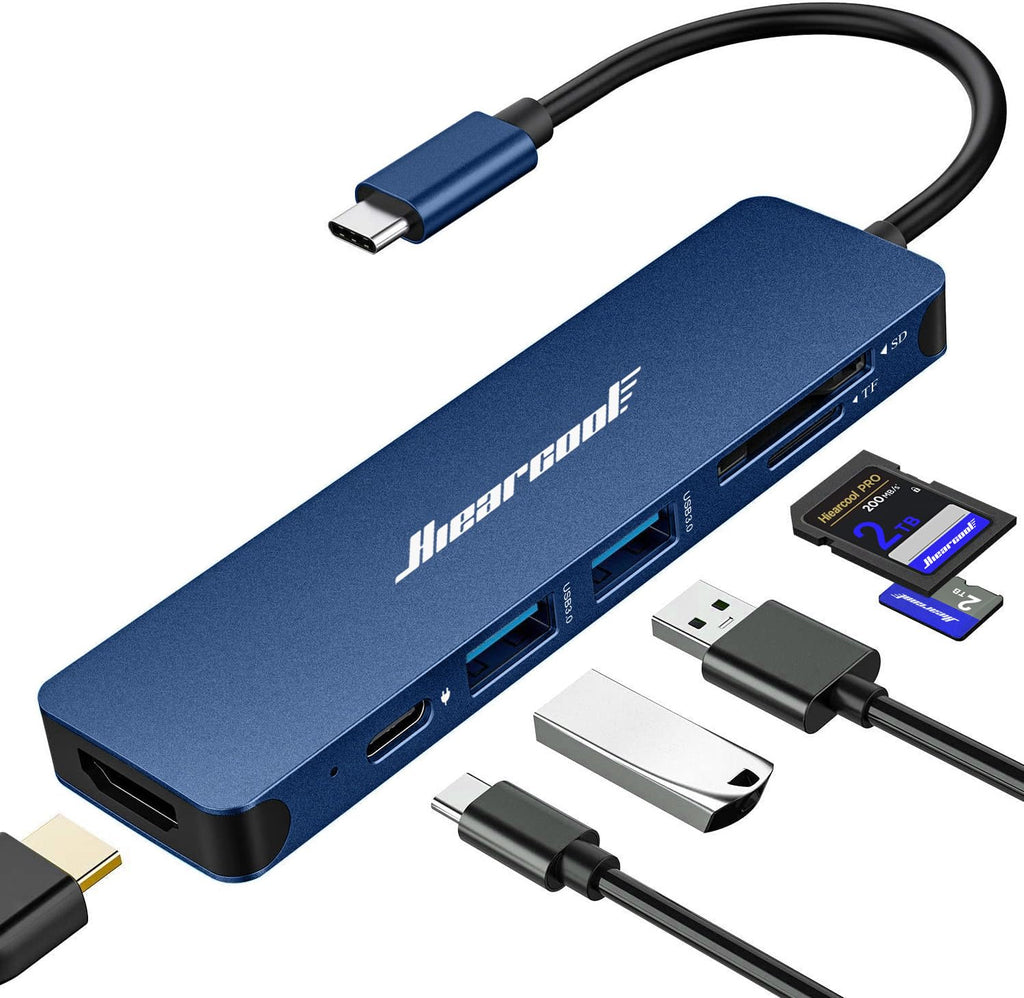 Hiearcool USB C Hub Multi-Port Adapter, 7-in-1 USB-C Dongle with 4K HDMI 100W PD SD/TF Card Reader, USBC Dock Compatible for MacBook Pro/Air Dell XPS Lenovo HP and Other Windows Laptops-Sliver White