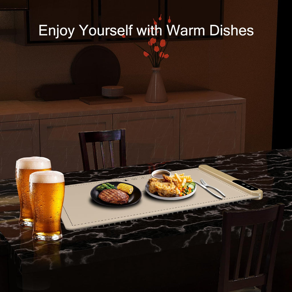 Upgrade Warming Mat for Food with Adjustable Temperature-Portable Electric Warming Tray,Roll Up Silicone Food Warmer for Parties with 3 Temperature Settings,Versatile Food Warmers for Parties Buffet