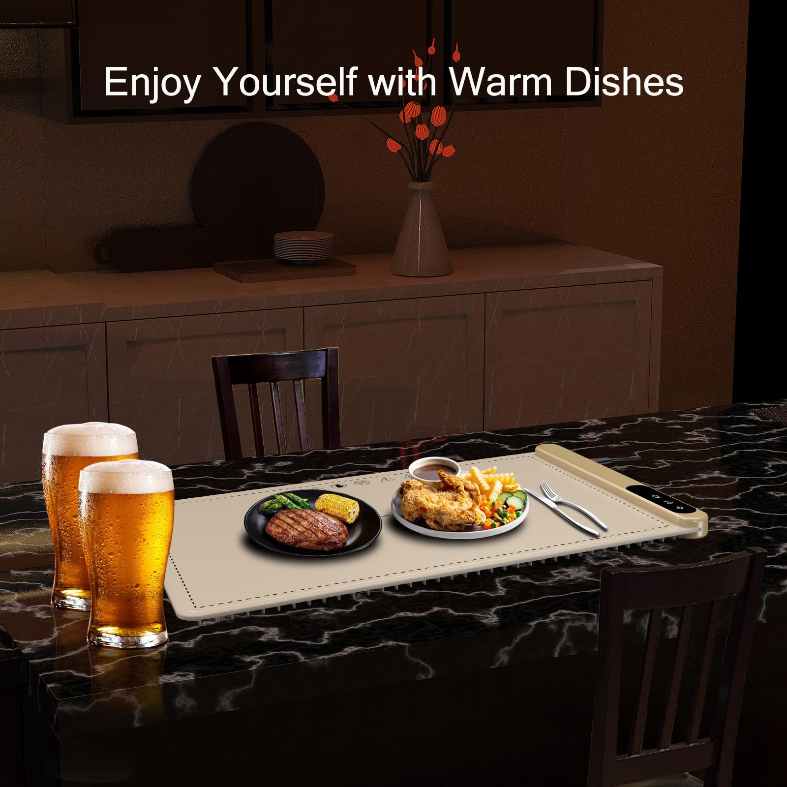 Upgrade Warming Mat for Food with Adjustable Temperature-Portable Electric Warming Tray,Roll Up Silicone Food Warmer for Parties with 3 Temperature Settings,Versatile Food Warmers for Parties Buffet