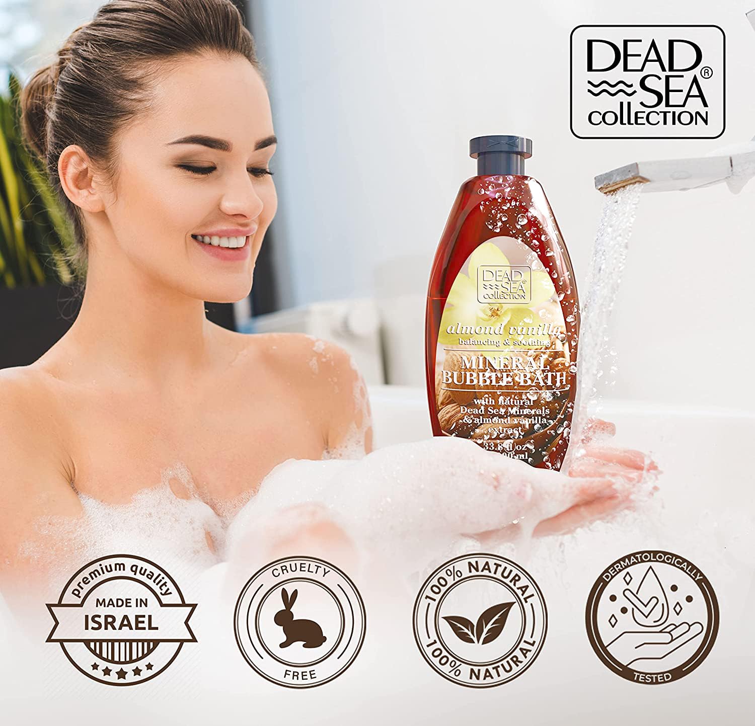Dead Sea Collection Bubble Bath with Almond Vanilla for Women and Men - Sweet Almond Oil and Dead Sea Salt - Nourishing and Moisturizing Skin - Pack of 2 (67.6 fl.oz)